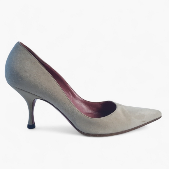 GUCCI Ivory Suede Point Toe Pumps Bubblegum Pink Raspberry Beige Italy 7 - Picture 1 of 9